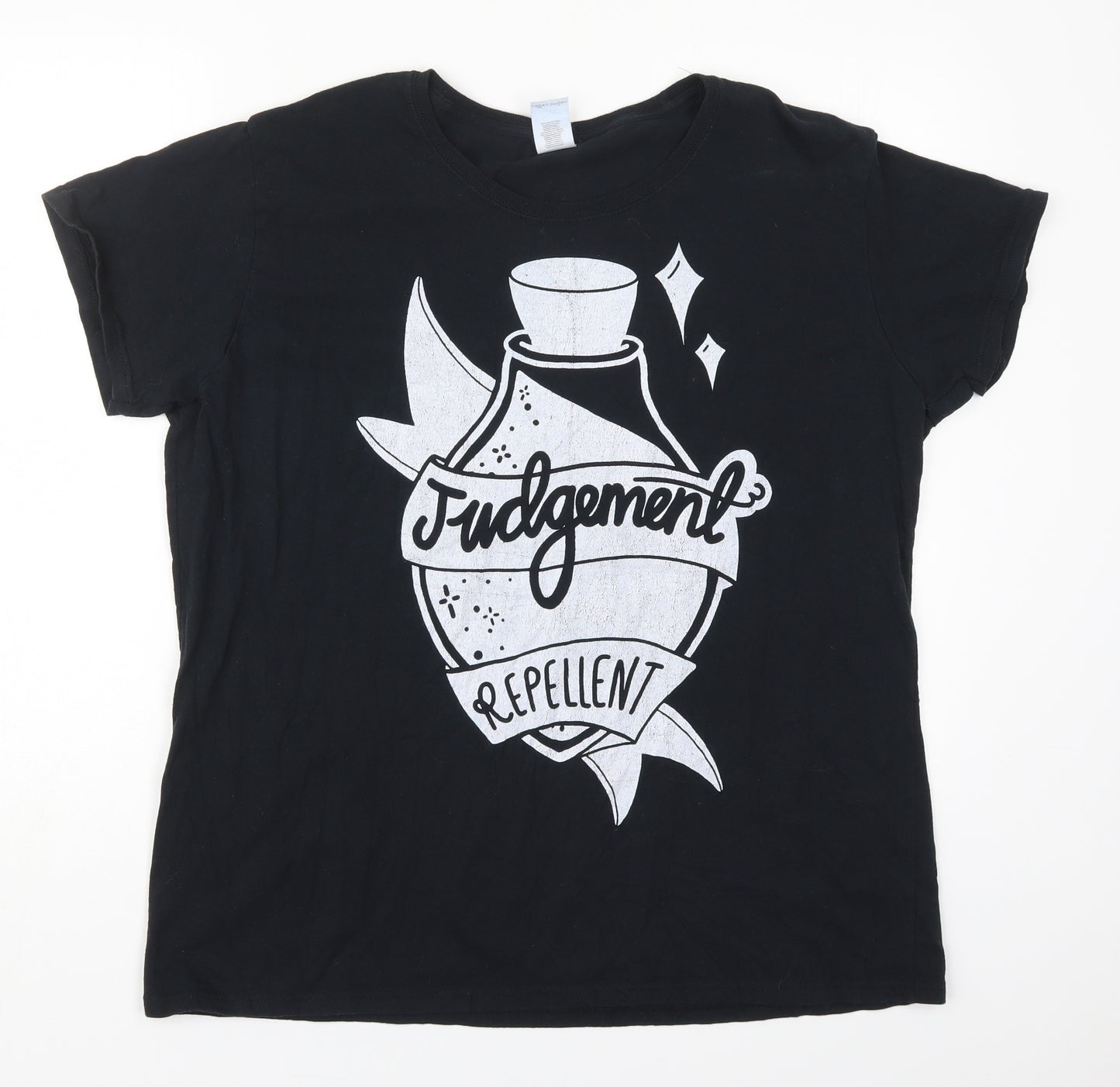 Gildan Womens Black  Cotton Basic T-Shirt Size 2XL Crew Neck - Judgement Repellent
