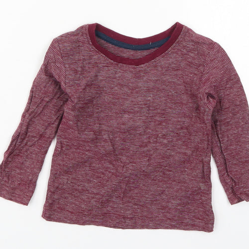 Matalan Boys Red Striped Cotton Basic T-Shirt Size 9-12 Months Round Neck Pullover