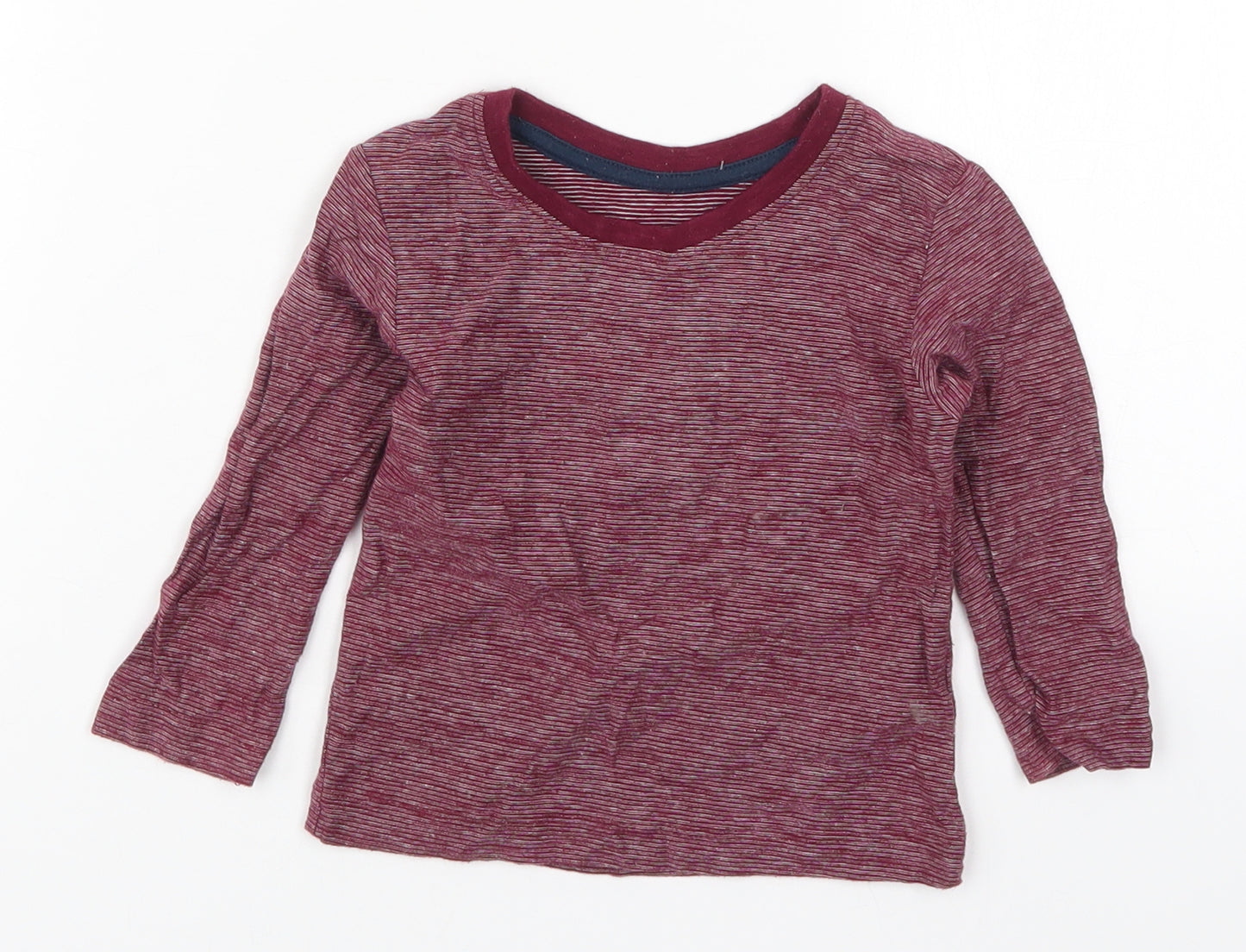 Matalan Boys Red Striped Cotton Basic T-Shirt Size 9-12 Months Round Neck Pullover