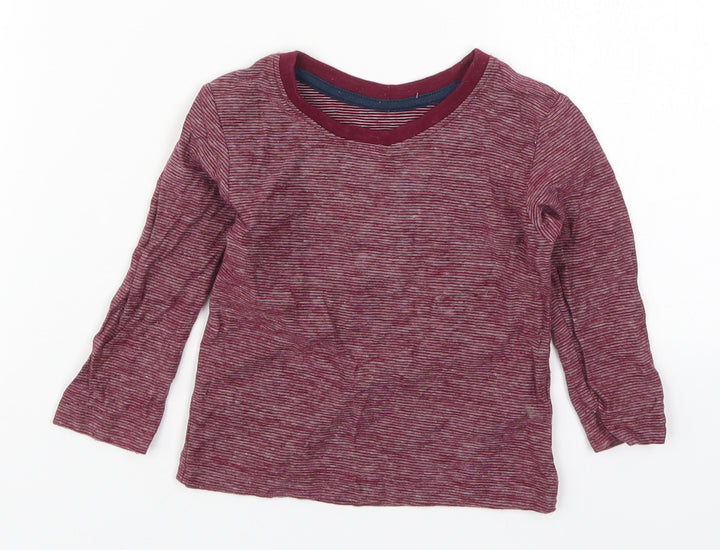 Matalan Boys Red Striped Cotton Basic T-Shirt Size 9-12 Months Round Neck Pullover