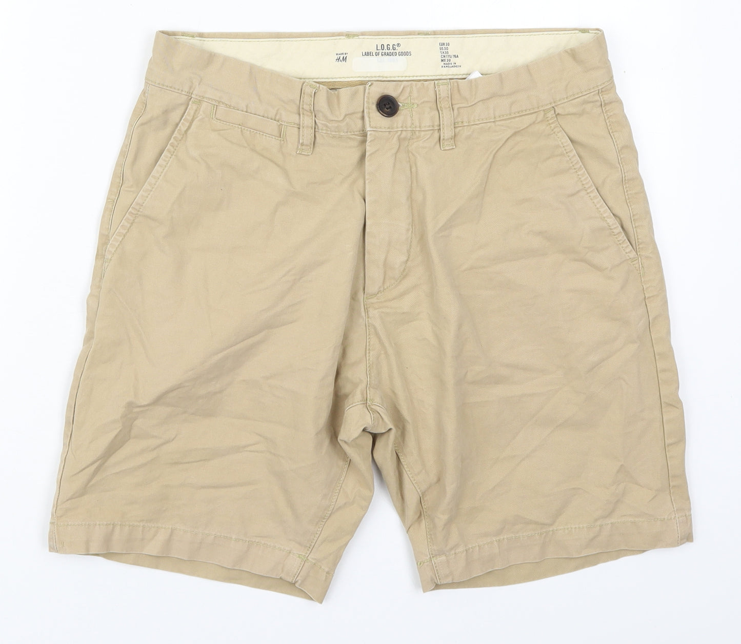 H&M Mens Beige  Cotton Bermuda Shorts Size 30 L8 in Regular Button
