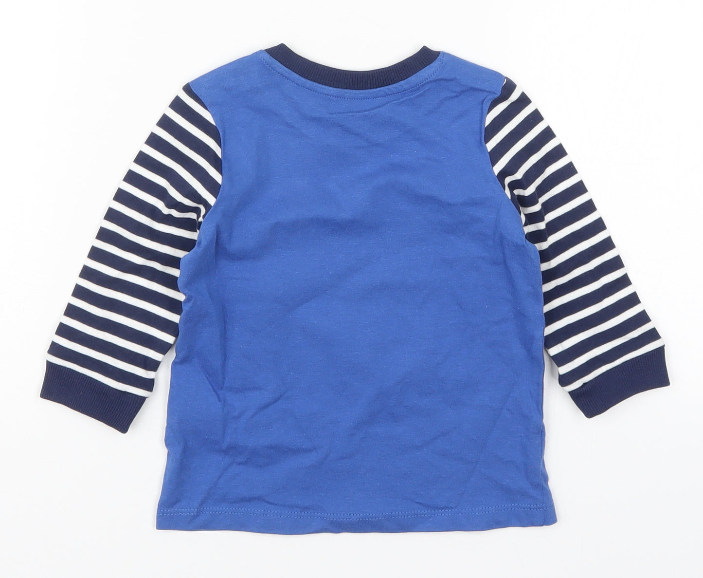 Matalan Boys Blue Striped Cotton Basic T-Shirt Size 9-12 Months Crew Neck Pullover - You Moose Be Joking
