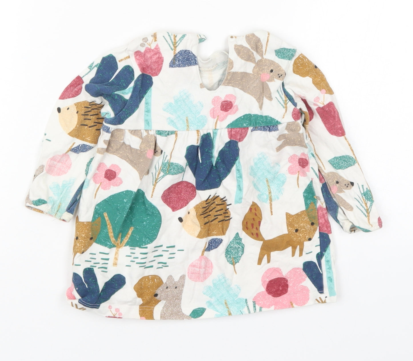 Marks and Spencer Girls Multicoloured  Cotton Basic T-Shirt Size 6-9 Months Crew Neck Pullover - Animals