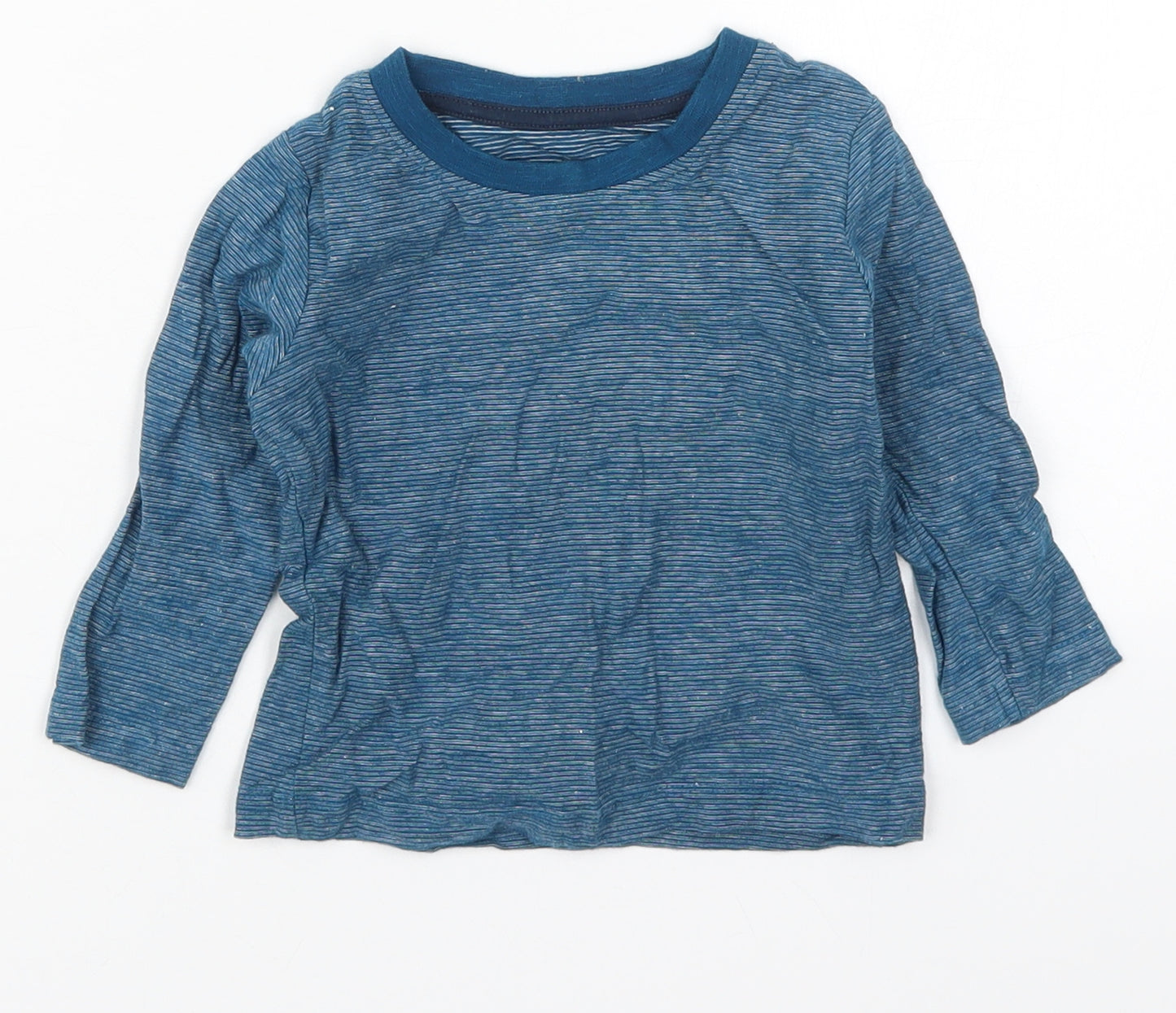 Matalan Boys Blue Striped Cotton Basic T-Shirt Size 9-12 Months Crew Neck Pullover