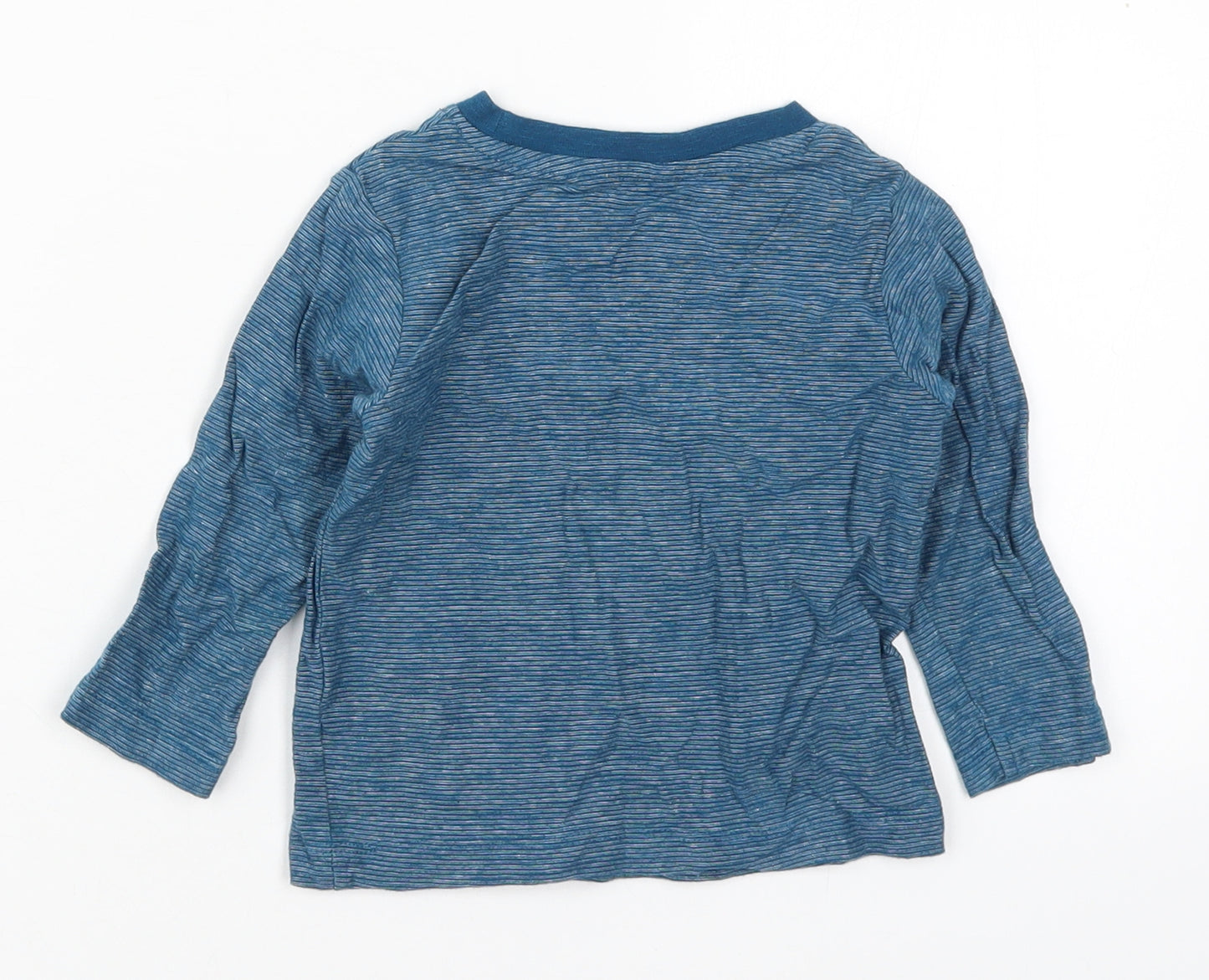 Matalan Boys Blue Striped Cotton Basic T-Shirt Size 9-12 Months Crew Neck Pullover