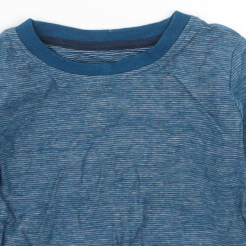 Matalan Boys Blue Striped Cotton Basic T-Shirt Size 9-12 Months Crew Neck Pullover
