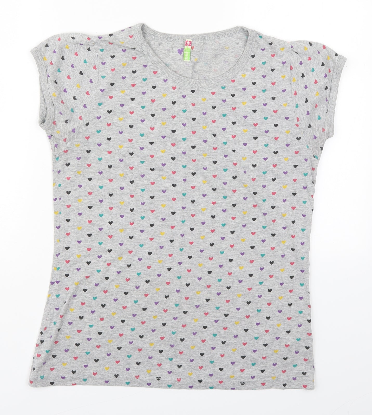 Denim Co Womens Multicoloured Geometric Cotton Basic T-Shirt Size 14 Crew Neck - Love Hearts