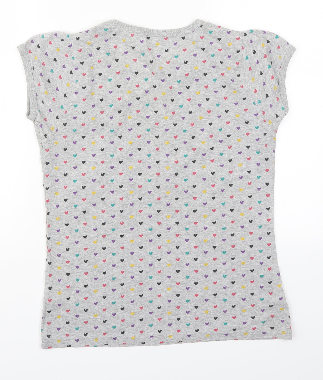 Denim Co Womens Multicoloured Geometric Cotton Basic T-Shirt Size 14 Crew Neck - Love Hearts