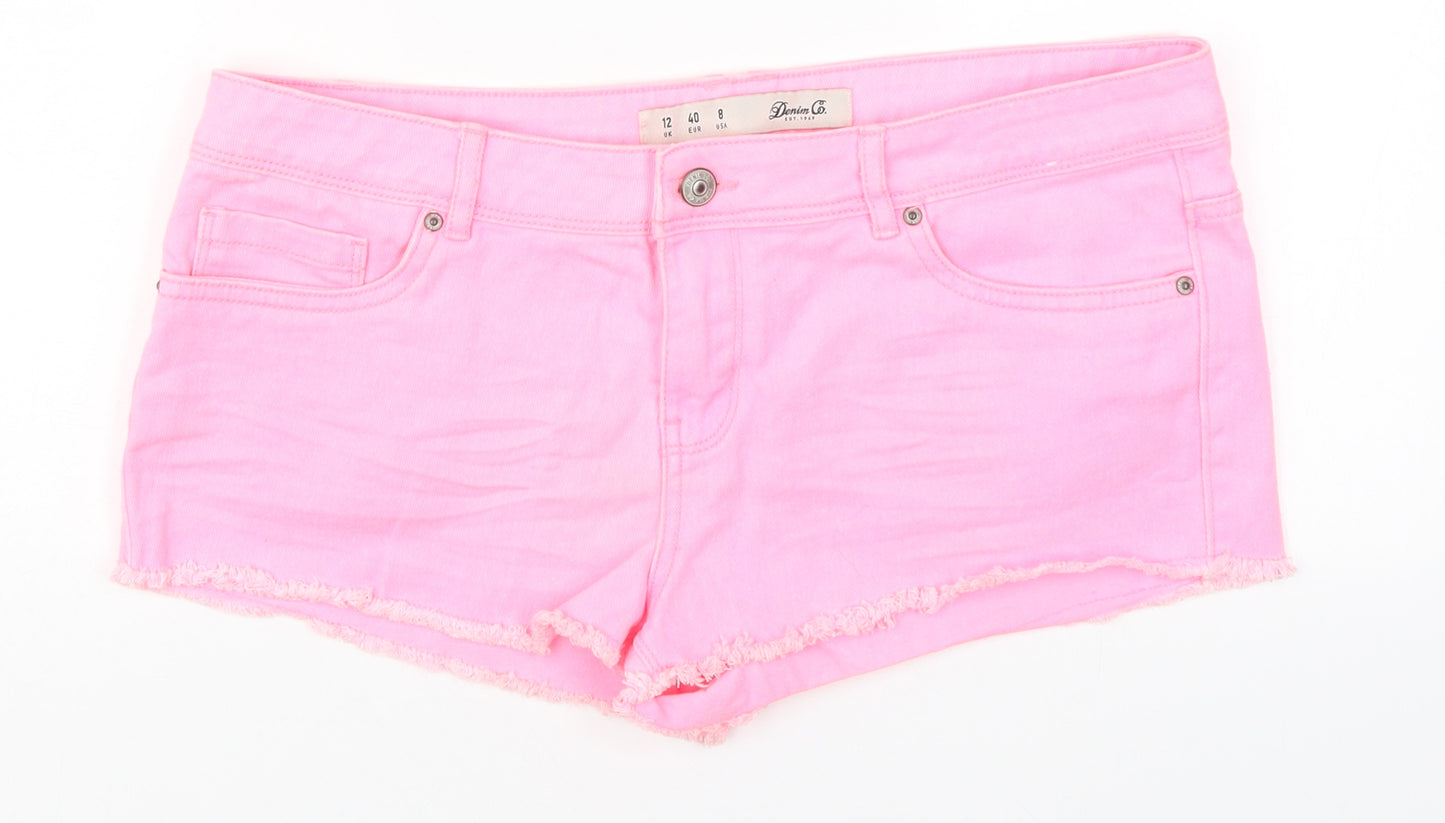 Denim Co Womens Pink  Cotton Hot Pants Shorts Size 12  Regular Button