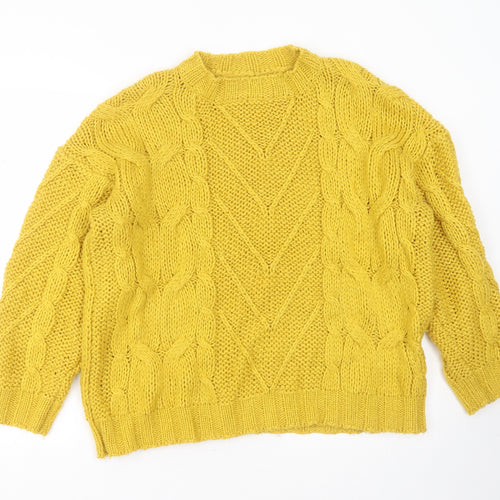 In Vogue Womens Yellow Round Neck Geometric Acrylic Pullover Jumper One Size