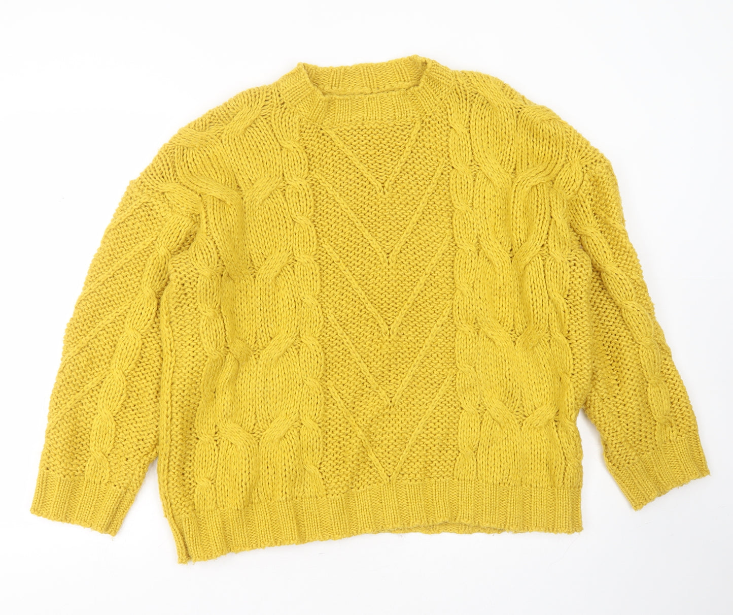 In Vogue Womens Yellow Round Neck Geometric Acrylic Pullover Jumper One Size