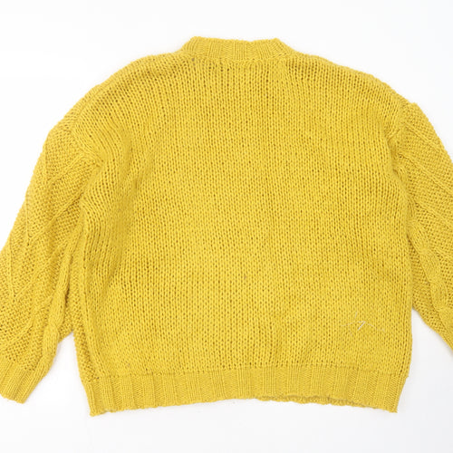 In Vogue Womens Yellow Round Neck Geometric Acrylic Pullover Jumper One Size