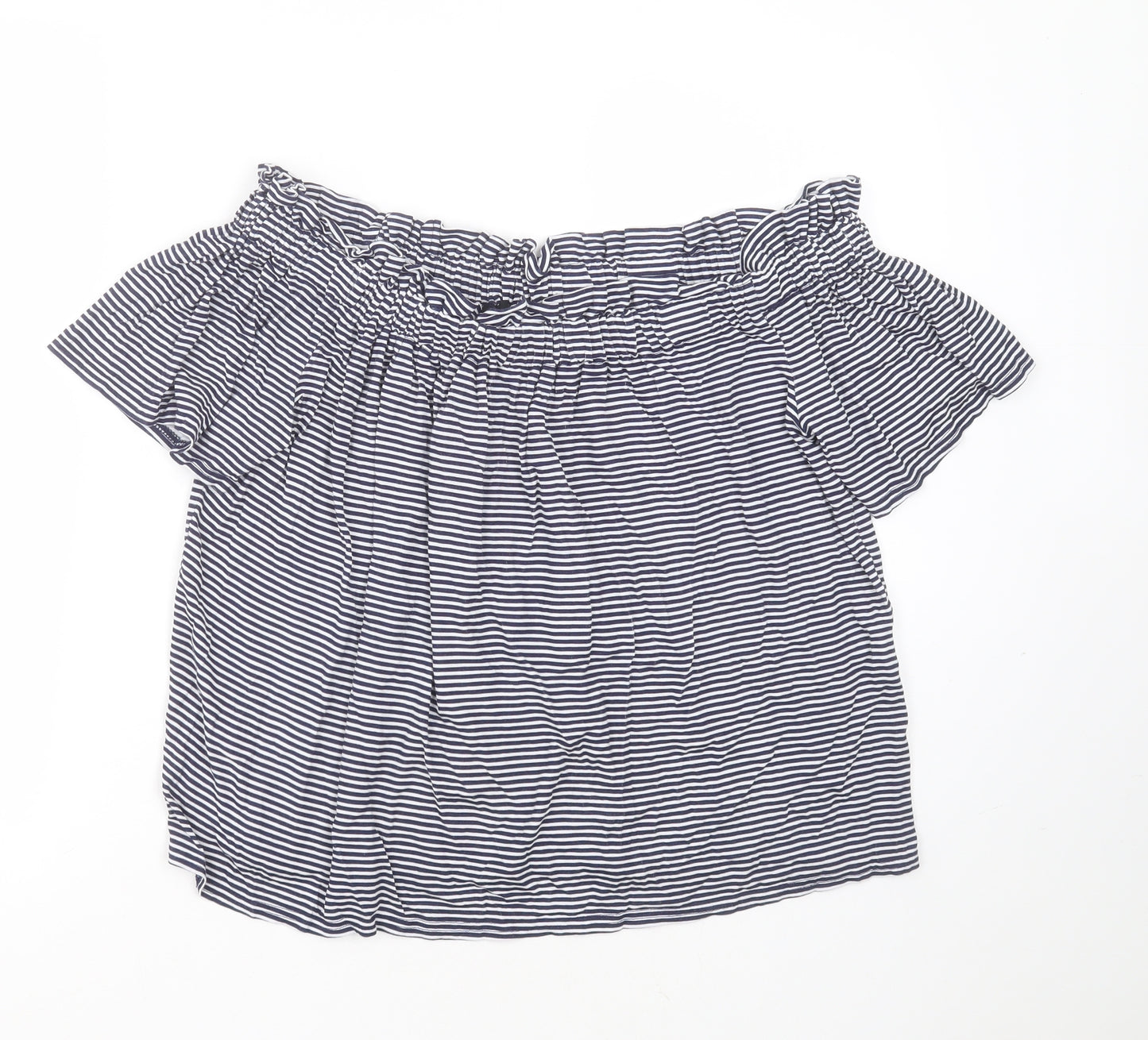 Primark Womens Blue Striped Viscose Basic T-Shirt Size 18 Round Neck