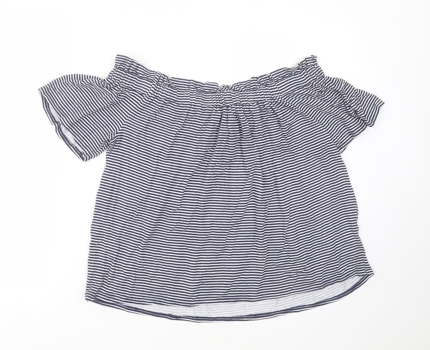 Primark Womens Blue Striped Viscose Basic T-Shirt Size 18 Round Neck