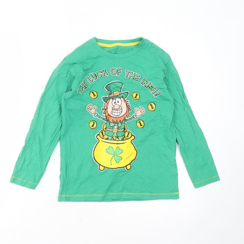 Dunnes Stores Boys Green  Cotton Basic T-Shirt Size 9 Years Round Neck  - luck of the irish