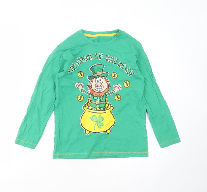 Dunnes Stores Boys Green  Cotton Basic T-Shirt Size 9 Years Round Neck  - luck of the irish