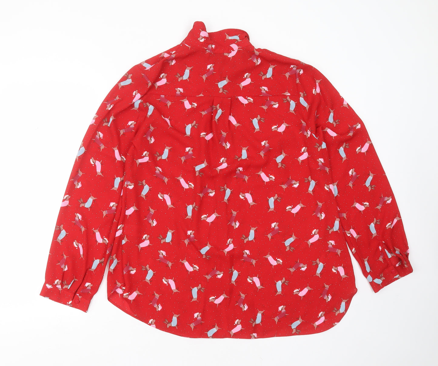 Papaya Womens Red  Polyester Basic Blouse Size 16 Collared - christmas dogs