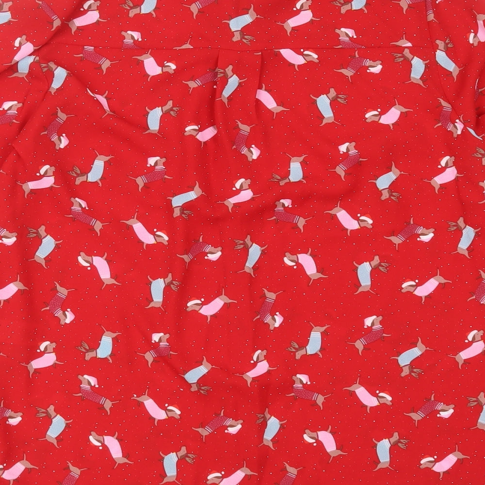 Papaya Womens Red  Polyester Basic Blouse Size 16 Collared - christmas dogs