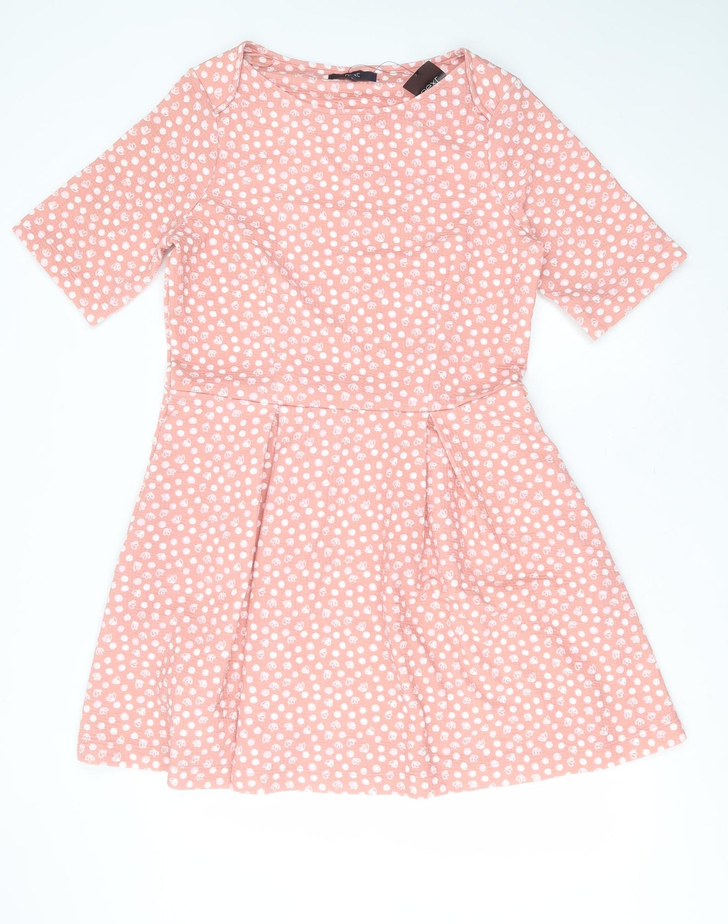 NEXT Womens Pink Geometric Polyester Fit & Flare  Size 18  Round Neck  - Spotted pattern
