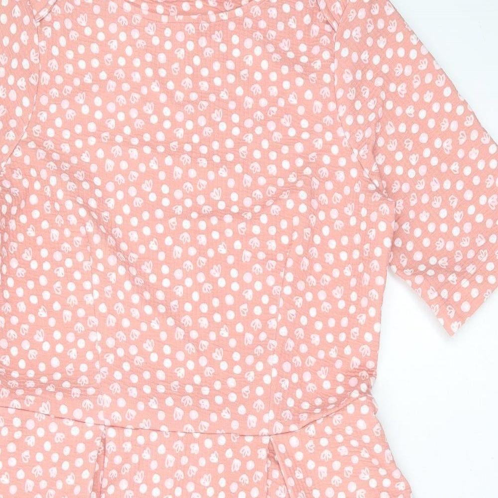 NEXT Womens Pink Geometric Polyester Fit & Flare  Size 18  Round Neck  - Spotted pattern