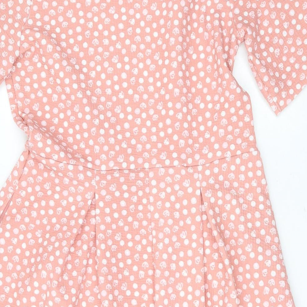 NEXT Womens Pink Geometric Polyester Fit & Flare  Size 18  Round Neck  - Spotted pattern