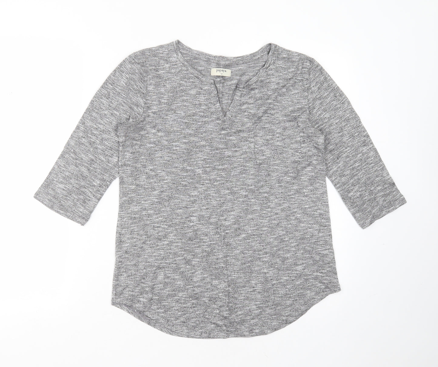 Papaya Womens Grey  Viscose Basic T-Shirt Size 12 V-Neck