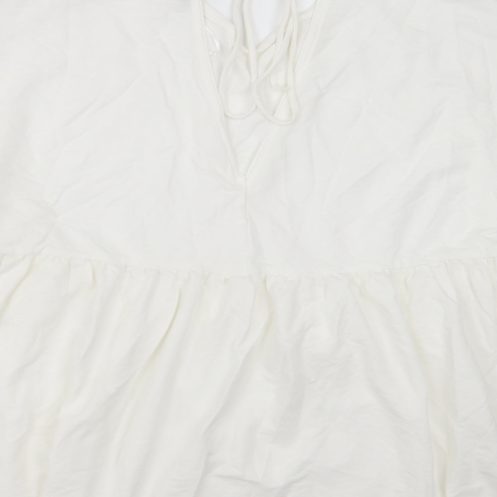 Primark Womens White  Viscose Basic T-Shirt Size XL V-Neck