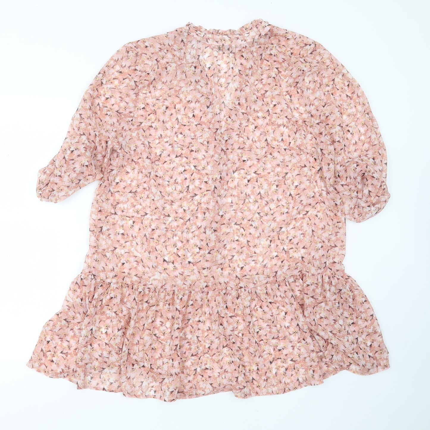 Papaya Womens Pink Floral Polyester Shift  Size 16  V-Neck  - sheer