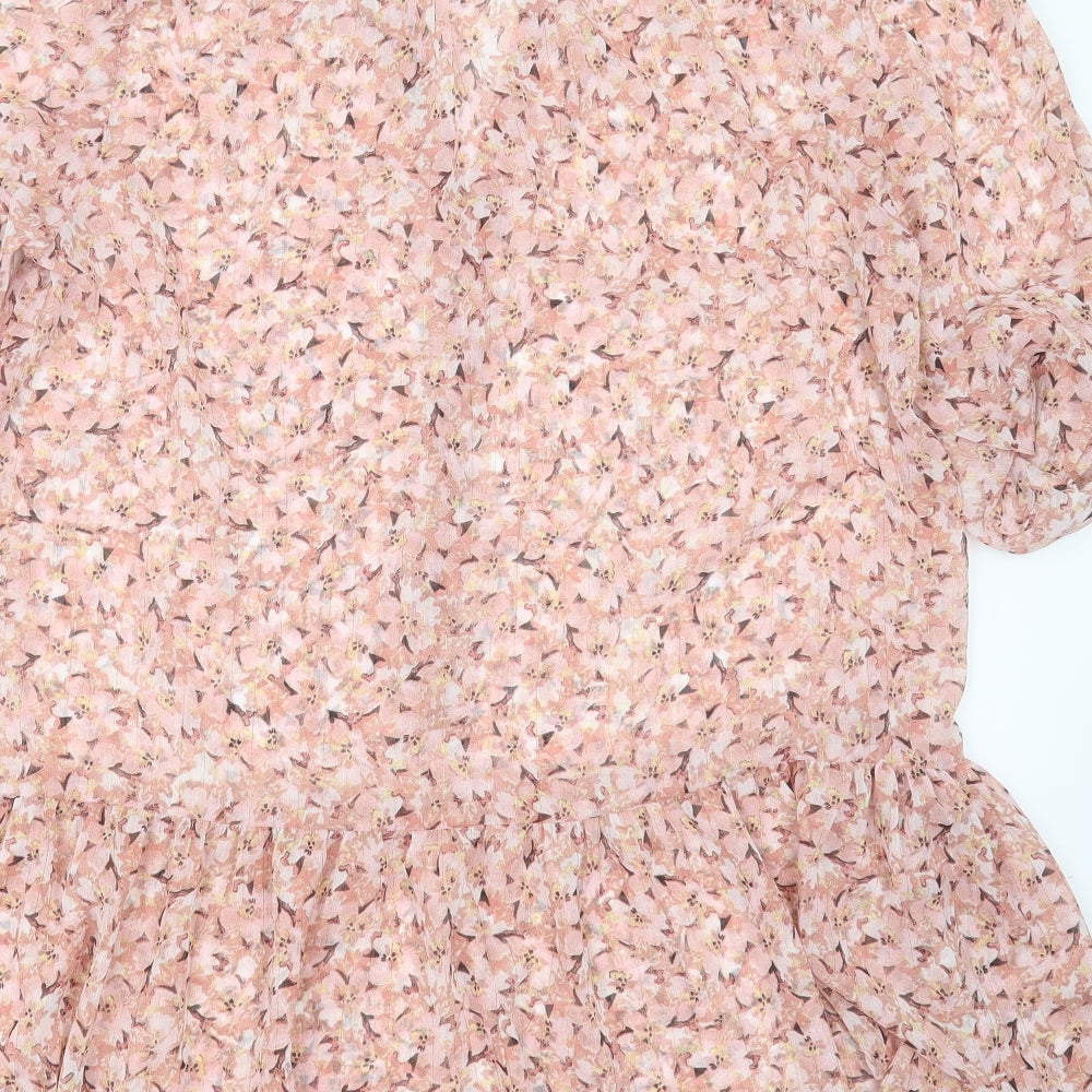 Papaya Womens Pink Floral Polyester Shift  Size 16  V-Neck  - sheer