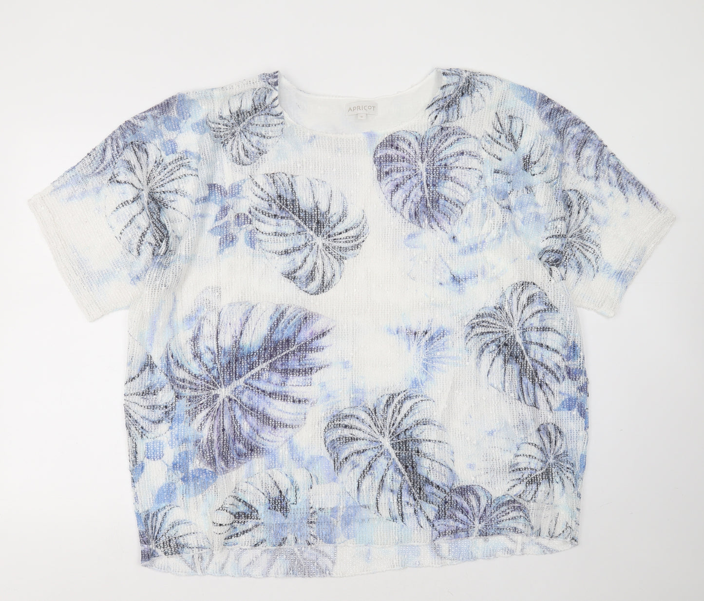 Apricot Womens White  Polyester Basic Blouse Size M Round Neck - leaf print