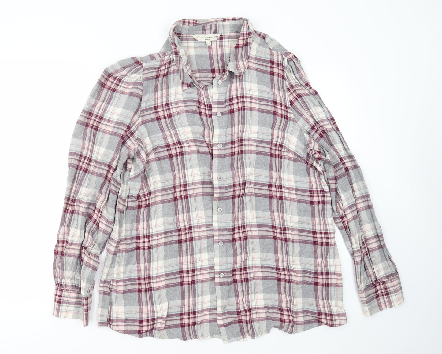 F&F Womens Grey Check Viscose Basic Button-Up Size 16 Collared