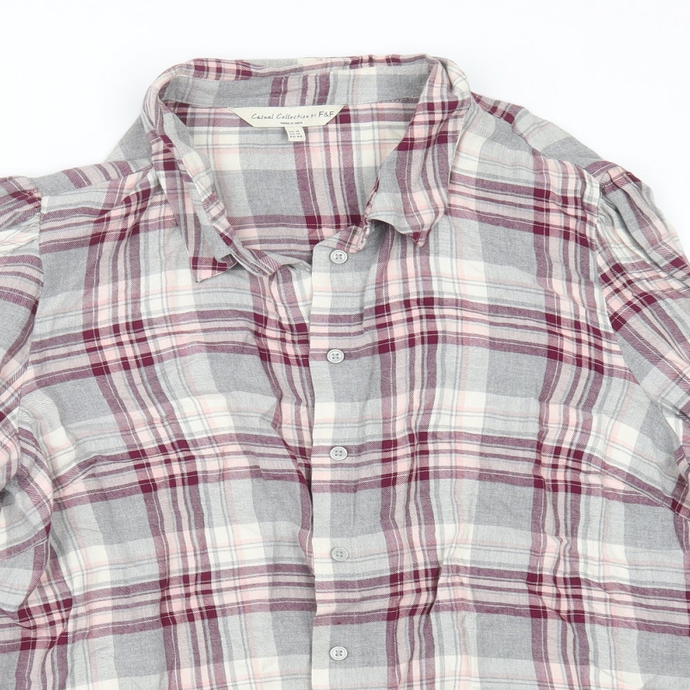 F&F Womens Grey Check Viscose Basic Button-Up Size 16 Collared