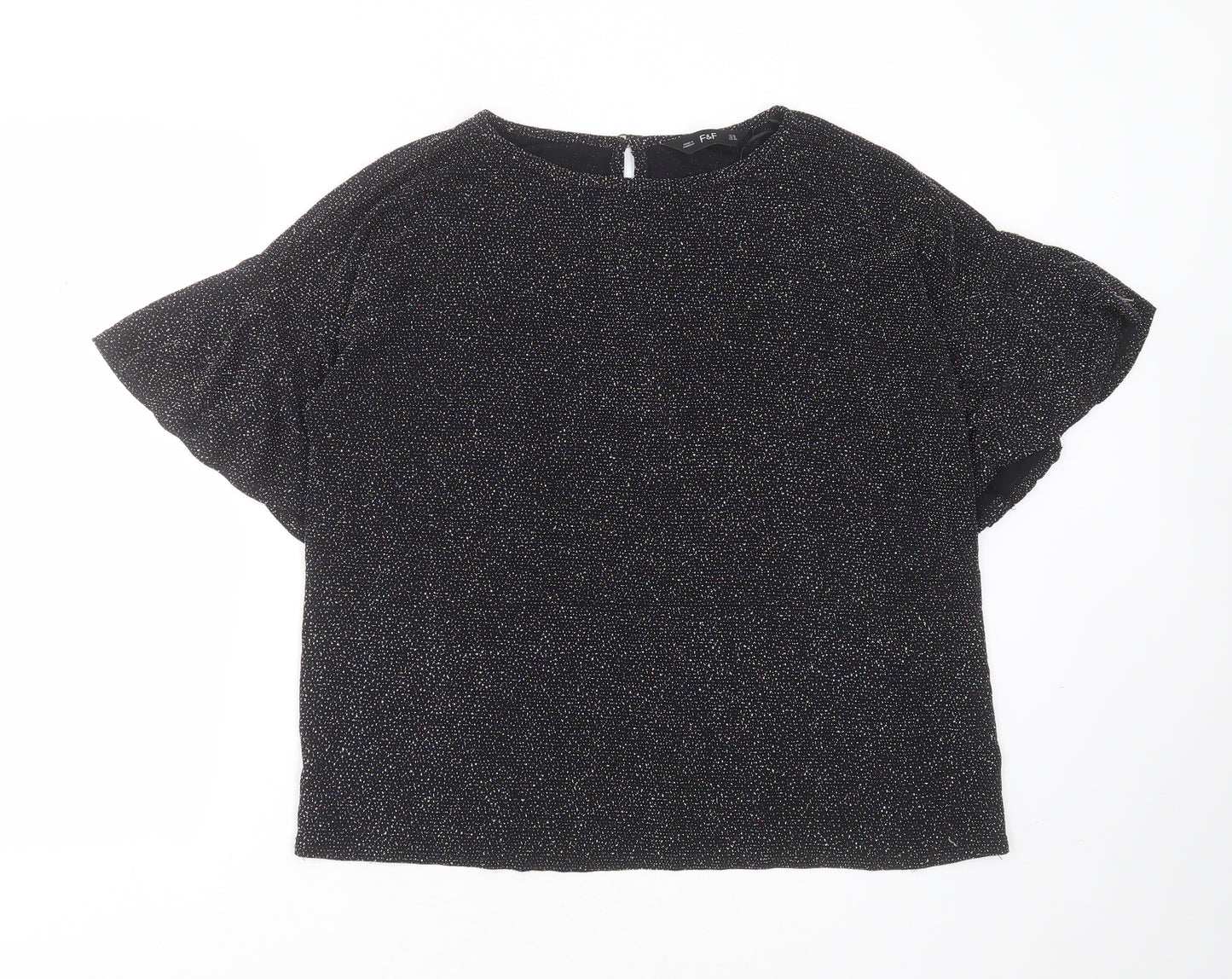 F&F Womens Black  Nylon Basic Blouse Size 16 Round Neck - glittery