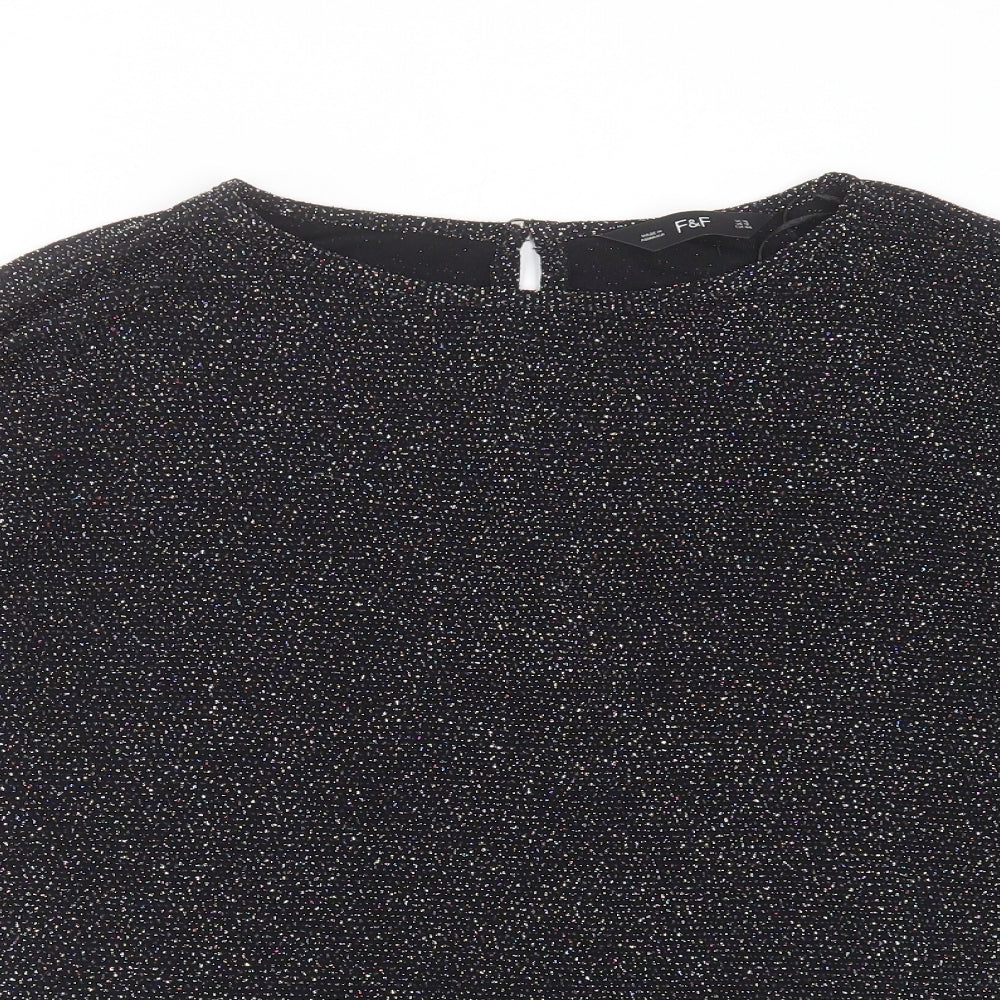 F&F Womens Black  Nylon Basic Blouse Size 16 Round Neck - glittery
