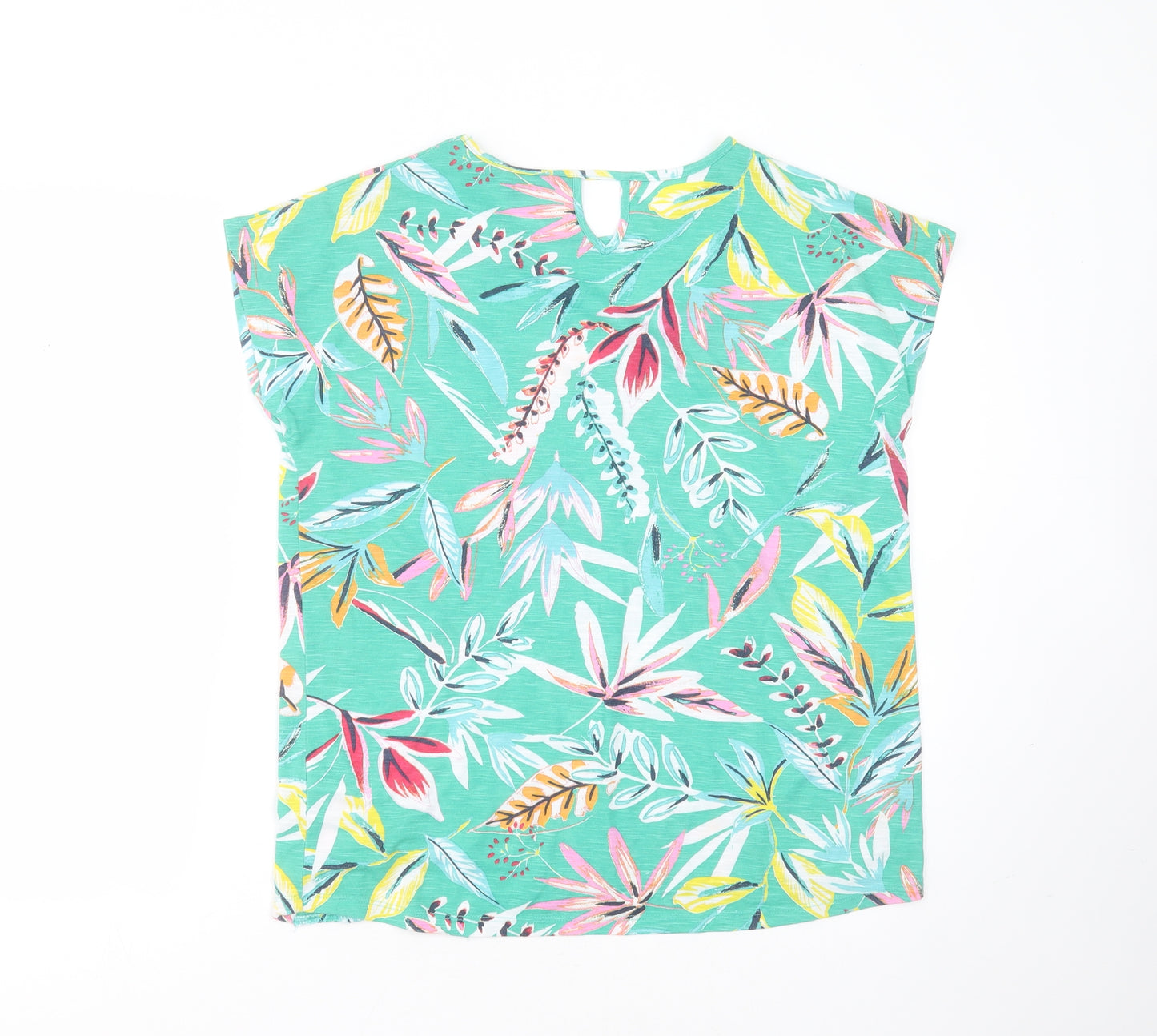 Love Tees Womens Green Floral Polyester Basic T-Shirt Size 14 Round Neck