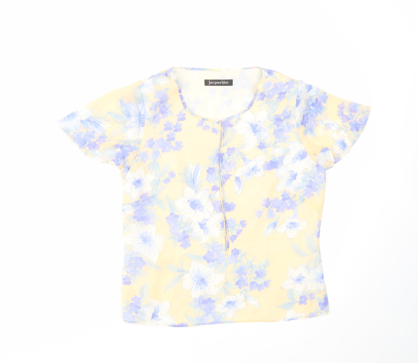 Jaques Vert Womens Ivory Floral Polyester Basic Blouse Size 12 Round Neck - shoulder pads