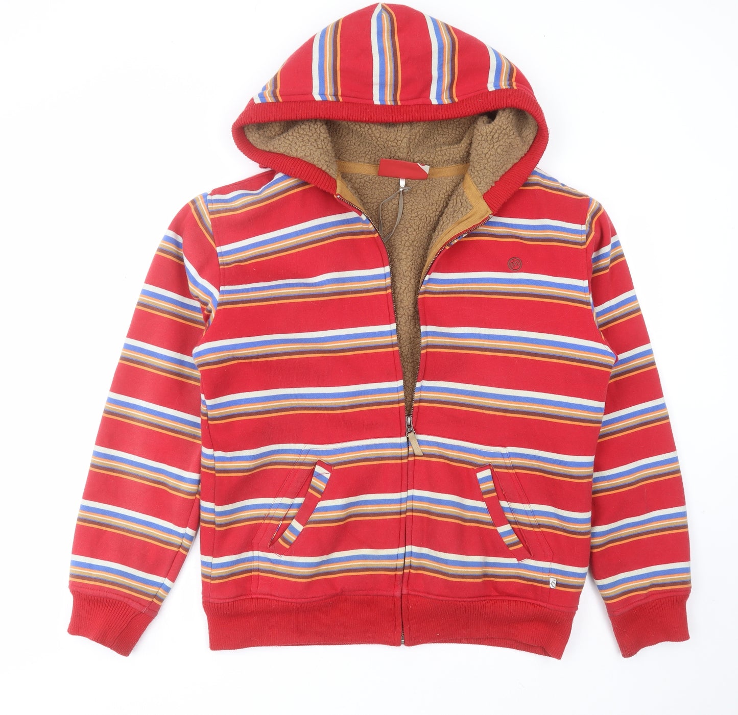 Animal Mens Red Striped Cotton Full Zip Hoodie Size M   - fleece lined