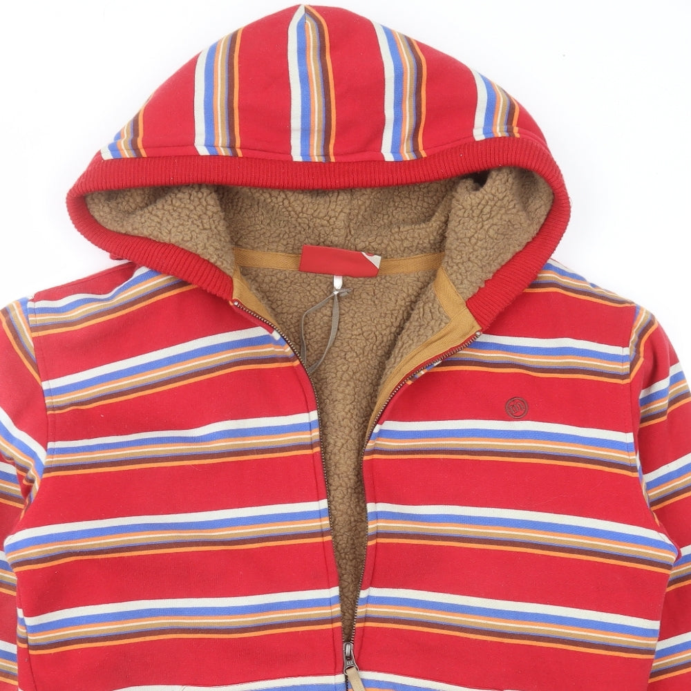 Animal Mens Red Striped Cotton Full Zip Hoodie Size M   - fleece lined