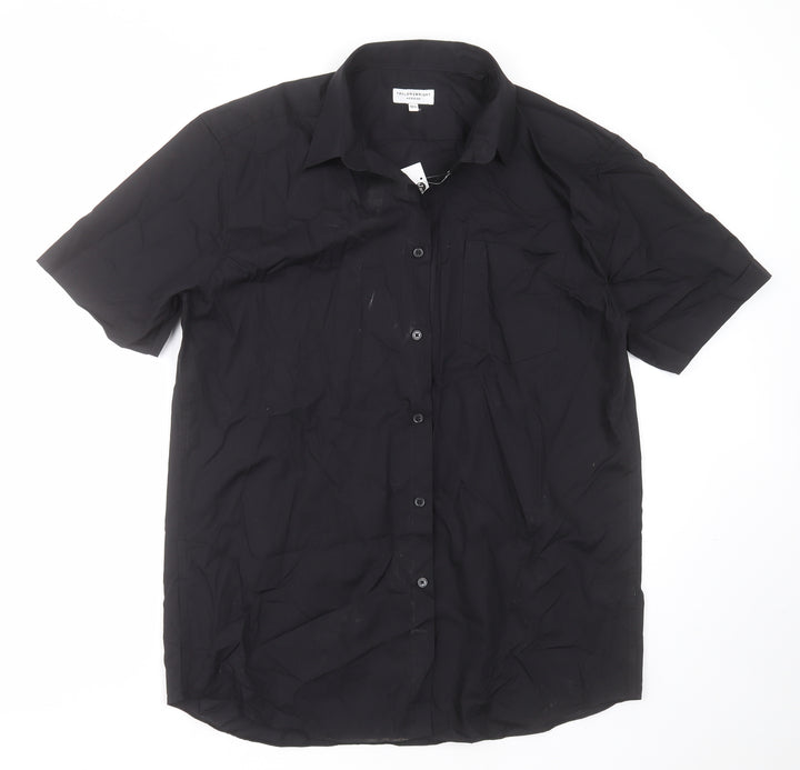 Taylor & Wright Mens Black Polyester Button-Up Size 16.5 Collared Button
