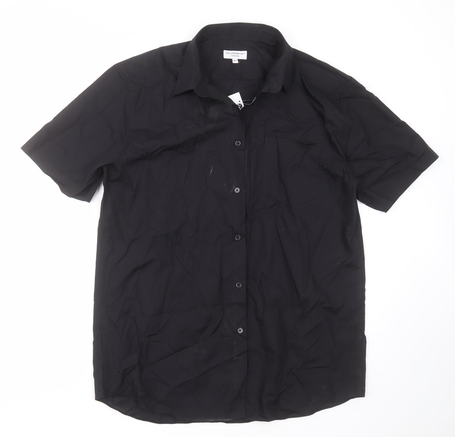Taylor & Wright Mens Black  Polyester  Button-Up Size 16.5 Collared Button