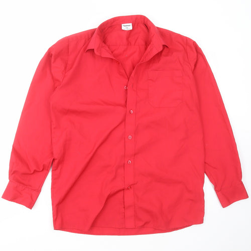 Banner Mens Red  Polyester  Button-Up Size 15 Collared Button