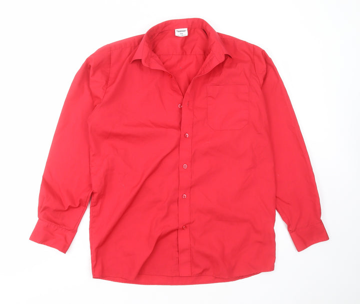 Banner Mens Red  Polyester  Button-Up Size 15 Collared Button