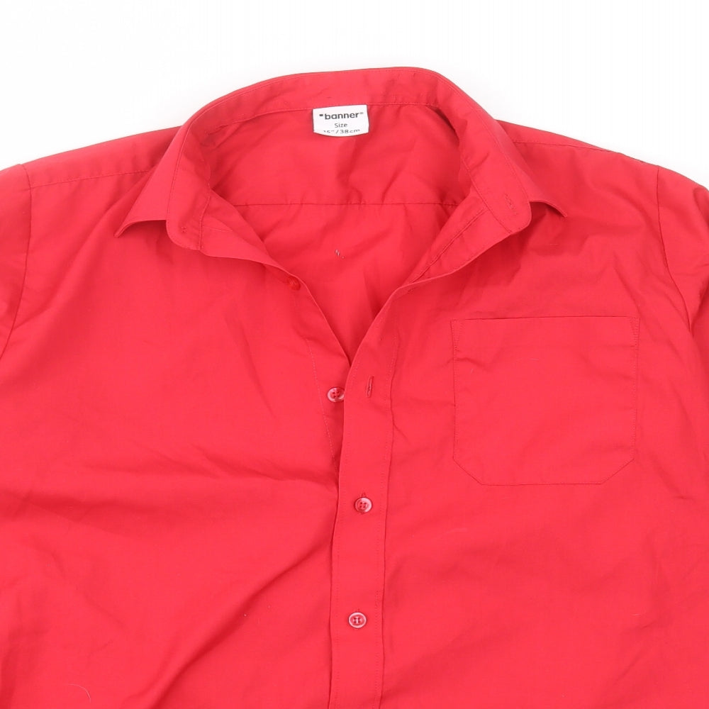 Banner Mens Red  Polyester  Button-Up Size 15 Collared Button