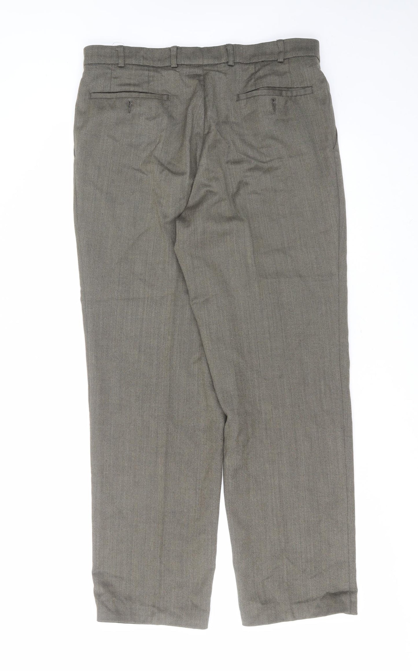 Bruhl Mens Green Herringbone Polyester Trousers  Size 36 in L31 in Regular Zip