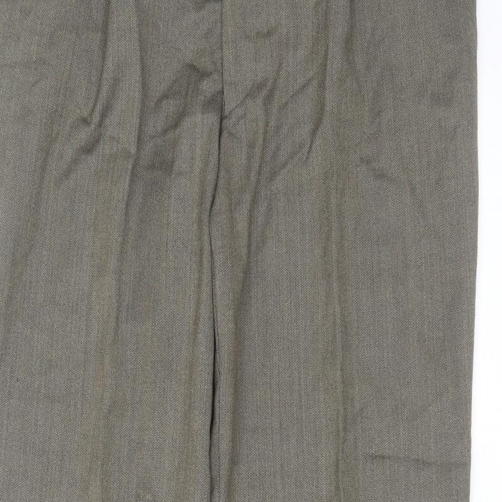 Bruhl Mens Green Herringbone Polyester Trousers  Size 36 in L31 in Regular Zip