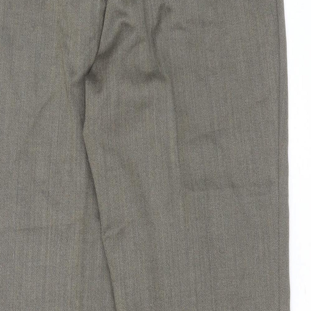 Bruhl Mens Green Herringbone Polyester Trousers  Size 36 in L31 in Regular Zip