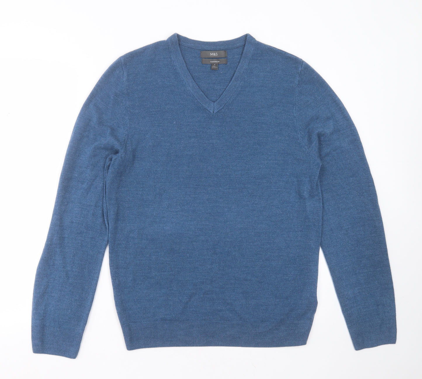 Marks and Spencer Mens Blue V-Neck  Acrylic Pullover Jumper Size M