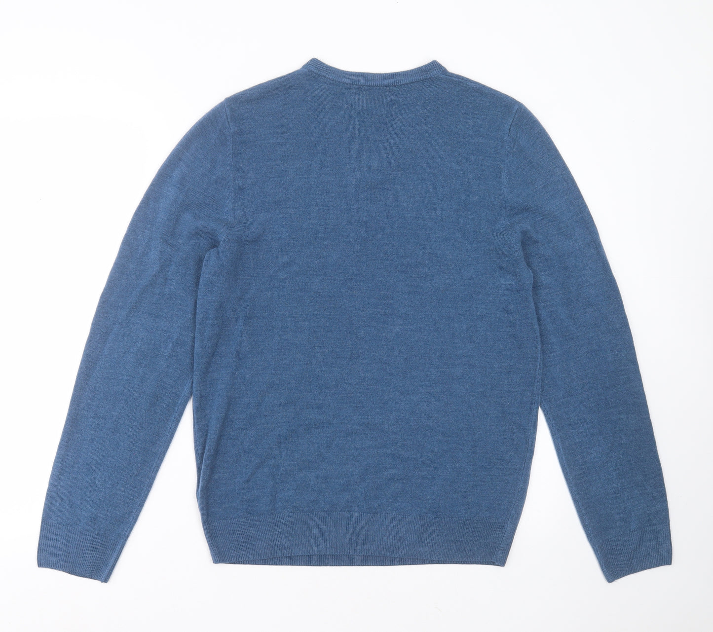 Marks and Spencer Mens Blue V-Neck  Acrylic Pullover Jumper Size M