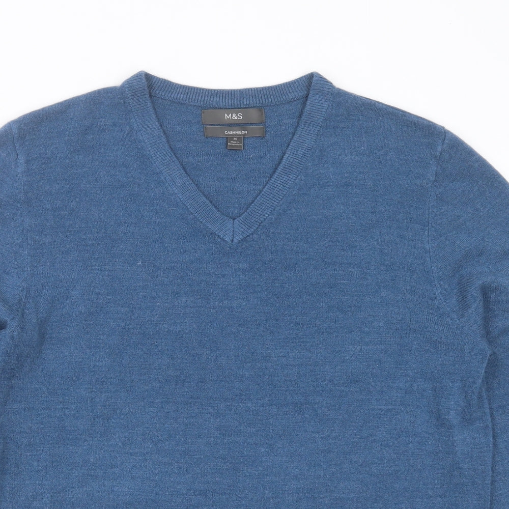 Marks and Spencer Mens Blue V-Neck  Acrylic Pullover Jumper Size M
