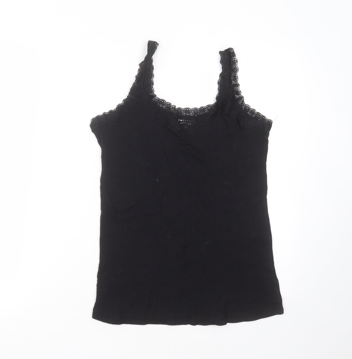 Primark Womens Black  Cotton Blend Basic Tank Size 16 Round Neck - lace trim
